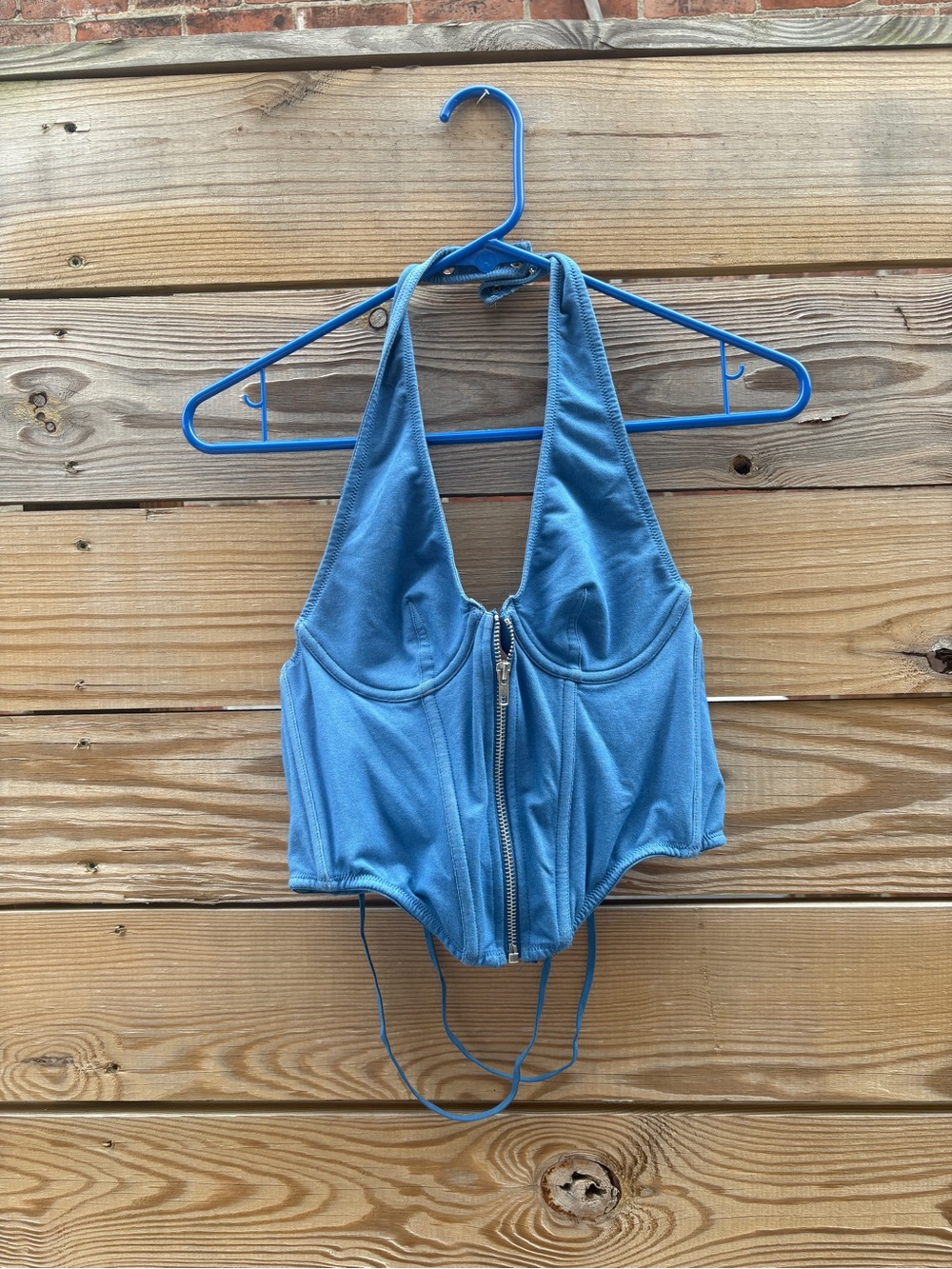 Urban Outfitters Blue Halter Zip-Front Tank Top
